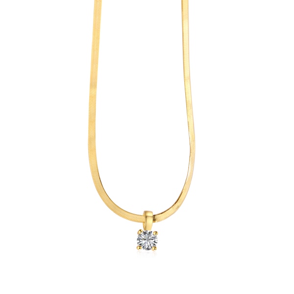Lănțișor serpent (herringbone) din argint 925 placat cu aur, cu pandantiv cristal, bijuterie elegantă pentru femei, 40+5cm, 3 gr