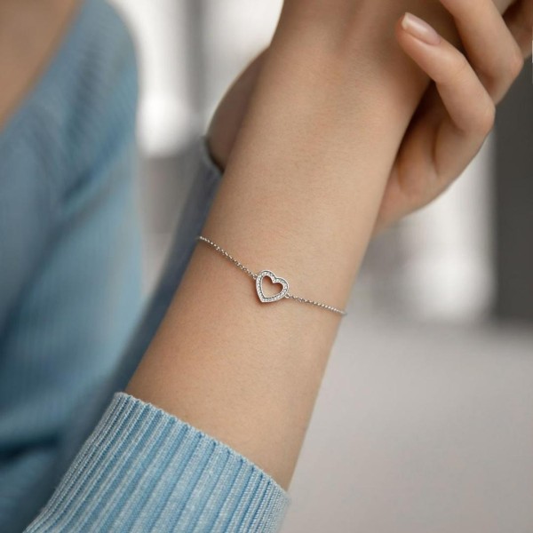 Bratara inimă din argint 925 rodiat – bratara fin pentru femei și fetițe, simbolul iubirii, cadou elegant, 1,64 gr