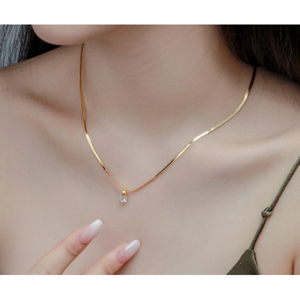 Lănțișor serpent (herringbone) din argint 925 placat cu aur, cu pandantiv cristal, bijuterie elegantă pentru femei, 40+5cm, 3 gr