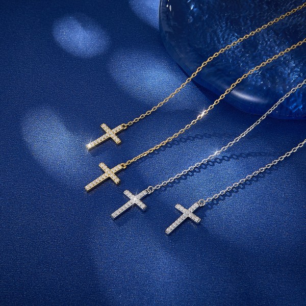 Cercei lungi din Argint 925 cu Cruce și Cristale, cercei lantisor, Cercei Threader Eleganți, argint rodiat/argint placat cu aur, 1,45 gr