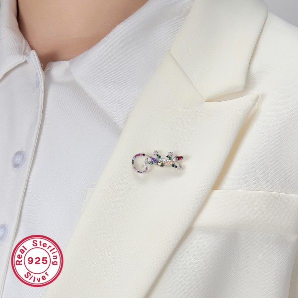 Brosa argint cu pietre colorate, martisor argint, cadou martie, cadou martisor profesoare, invatatoare, femei, argint 925 rodiat, argintiu, 4,34 gr