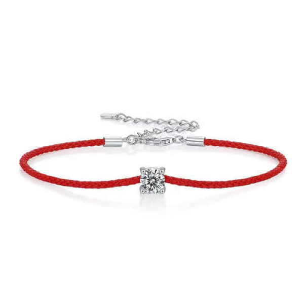 Bratara argint cu moissanit, bratara prieteniei, martisor argint, argint 925 rodiat, snur rosu, argintiu, 1,30 gr