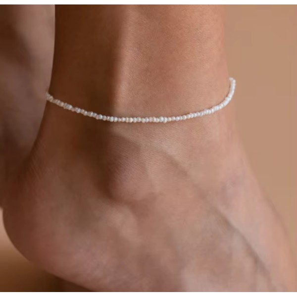 Bratara de picior perle de cultura mici si inchidere argint, bratara perle mici 2 mm, argint 925/argint 925 placat cu aur, reglabila, bratari glezna femei, 2,79 gr