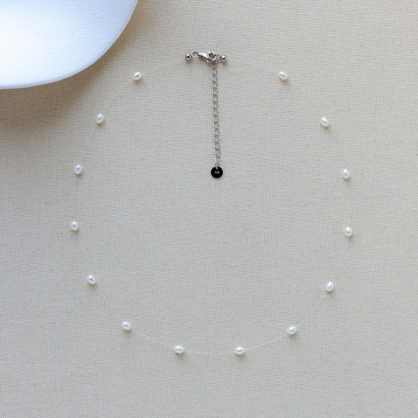 Colier Floating Pearls din argint cu perle cultura 3 mm, colier elegant la baza gâtului, perle naturale plutitoare 3 mm
