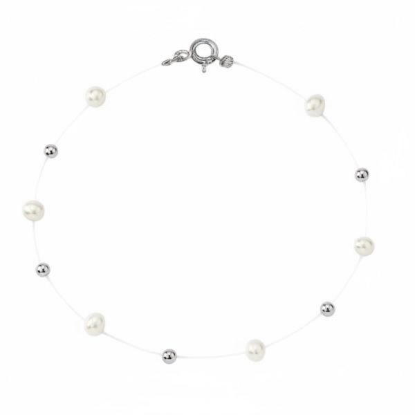 Bratara floating pearls perle de cultura, inchidere argint rodiat sau argint placat cu aur galben, bilute argint, auriu sau argintiu