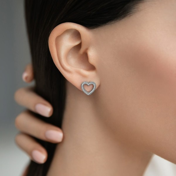 Cercei Inimă din Argint 925 Rodiat – Cercei damă și fetițe, model minimalist, strălucire delicată, 2,17 gr