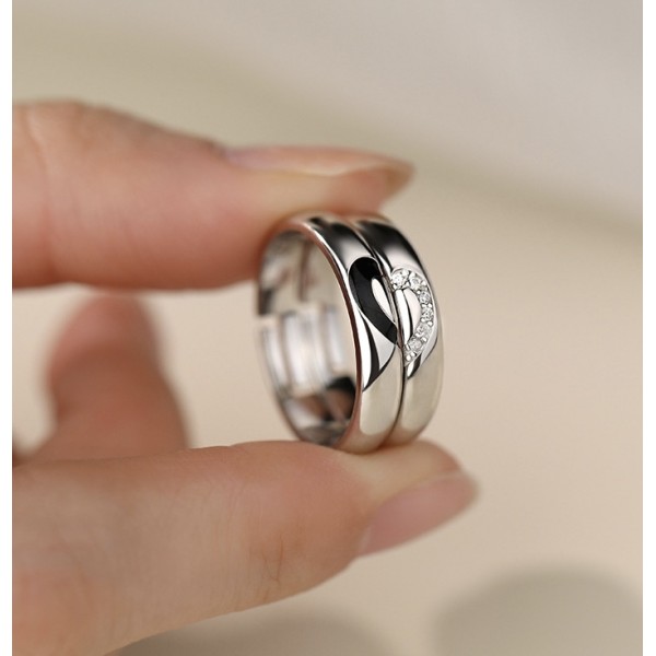 Set verighete argint, set 2 Inele Argint Reglabile „Inima Completă” – Cadou Ideal Cuplu, Inele Inimă Argint 925, 5,10 g