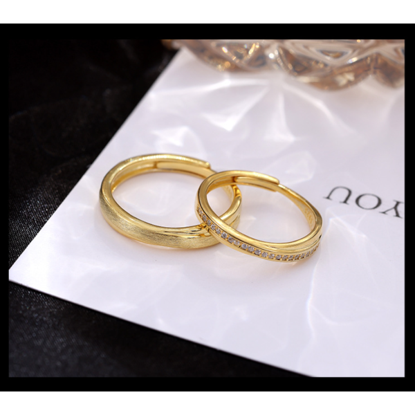 Set verighete argint placat cu aur galben – inele argint reglabile pentru cuplu, nuntă & logodnă, 4,03 gr