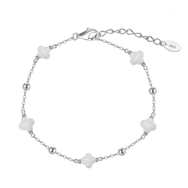 Brățară Van Luxy cu Trifoi din Sidef Natural și Biluțe din Argint – Argint Placat cu Aur sau Argint Rodiat | Mother of Pearl, argintiu/auriu, 2,02 gr