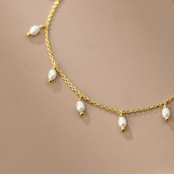 Bratara picior argint si perle naturale 3 mm, glezna, argint 925/argint 925 placat cu aur, lant si perla de cultura, reglabila, 4,40 gr