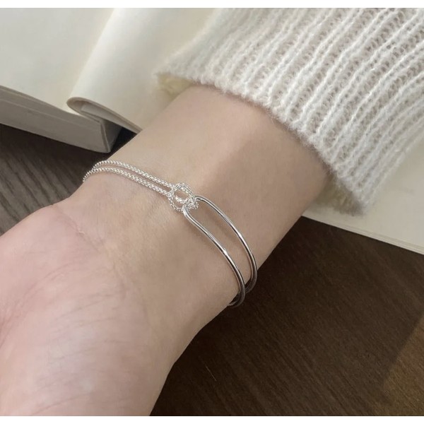 Bratara din argint, dama, argint 925, tip bratara fixa, combinata, fixa si lant flexibil,  argintie, 4,23 gr