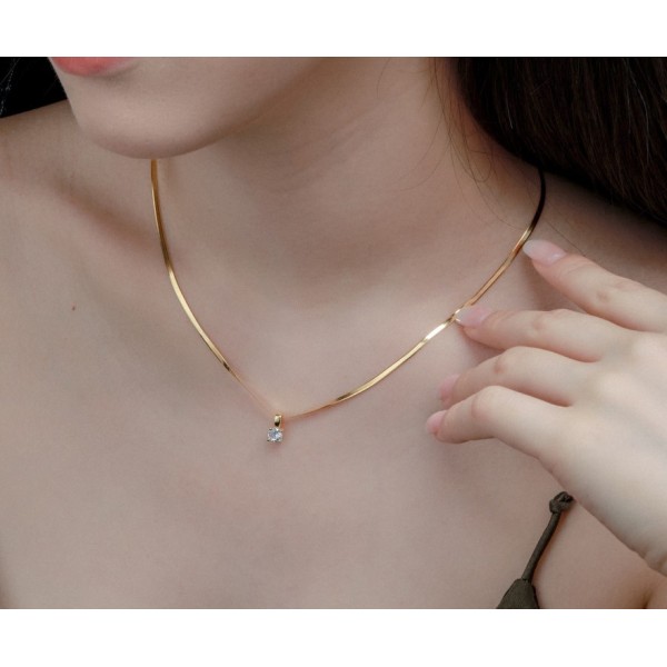 Lănțișor serpent (herringbone) din argint 925 placat cu aur, cu pandantiv cristal, bijuterie elegantă pentru femei, 40+5cm, 3 gr