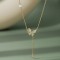 Lantisor din argint placat cu aur fluture, lant lung, perla, cristale albe, dama, argint 925, 40+5 cm, auriu, 2,20 gr