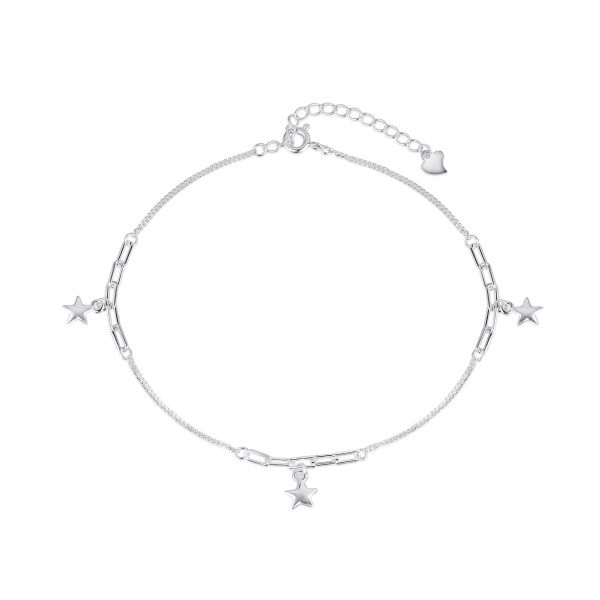 Bratara picior argint cu stelute, stele si zale,  glezna, argint 925, reglabila, 2,37 gr