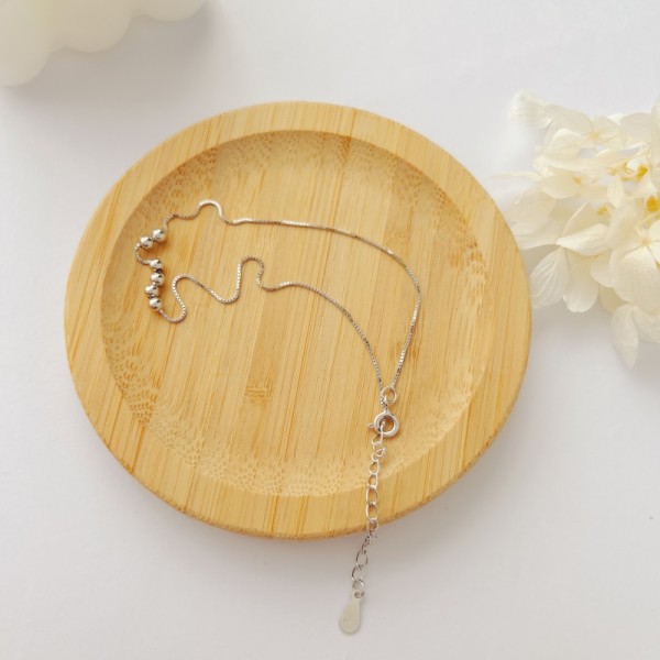 Bratara de picior cu bilute din argint, bijuterii de vara pentru femei, bile si lant,  glezna, argint 925, reglabila, 1,22 gr